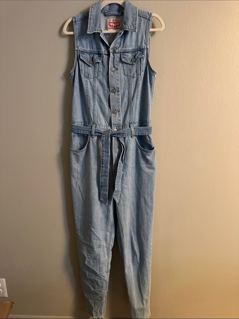 Levi's Light Blue Sleeveless Denim Overalls with Belt